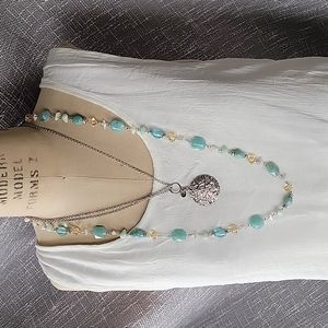 Vintage Silver + Silver & Teal Necklace Set